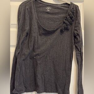 Loft Elegant Gray Women's Top with Floral Detail